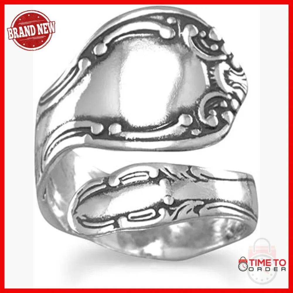 Adjustable Sterling Silver Statement Spoon Ring Handmade Wrap Design